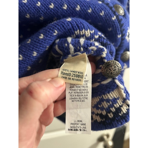 LL Bean Womens Blue Fair Isle Lambswool Cardigan Sweater Snowflake 1X - Picture 3 of 10